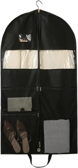 Clothes Cover 5 Pack Garment Bags for Travel Hanging Garment Bag with Pockets Foldable Suit Bags (Color : Black, Size : 60 * 10 * 152cm)