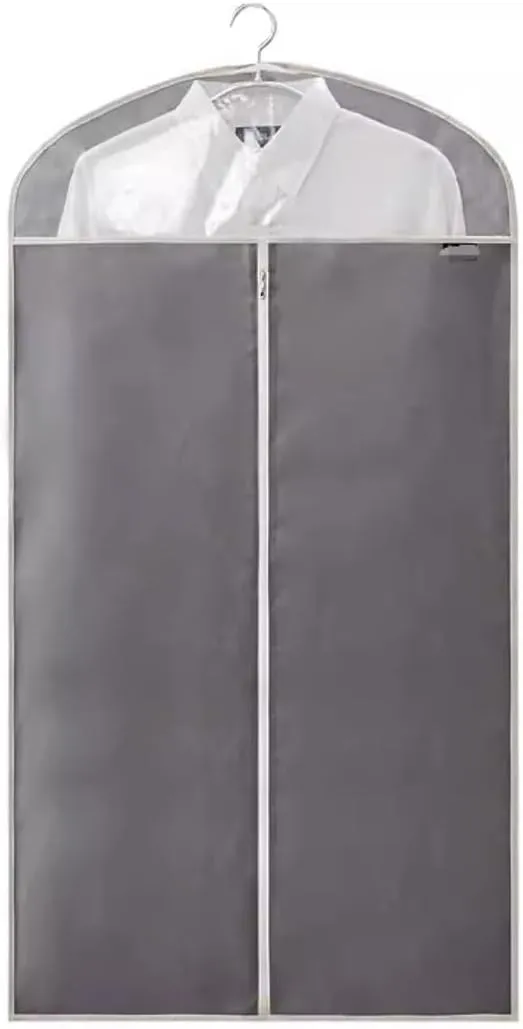 Clothes Cover 5pcs Hanging Garment Bag Gowns Garment Covers Half Clear Zipper Clothes Suit Bags Suit Bags (Color : Grey, Size : 130 * 60cm)