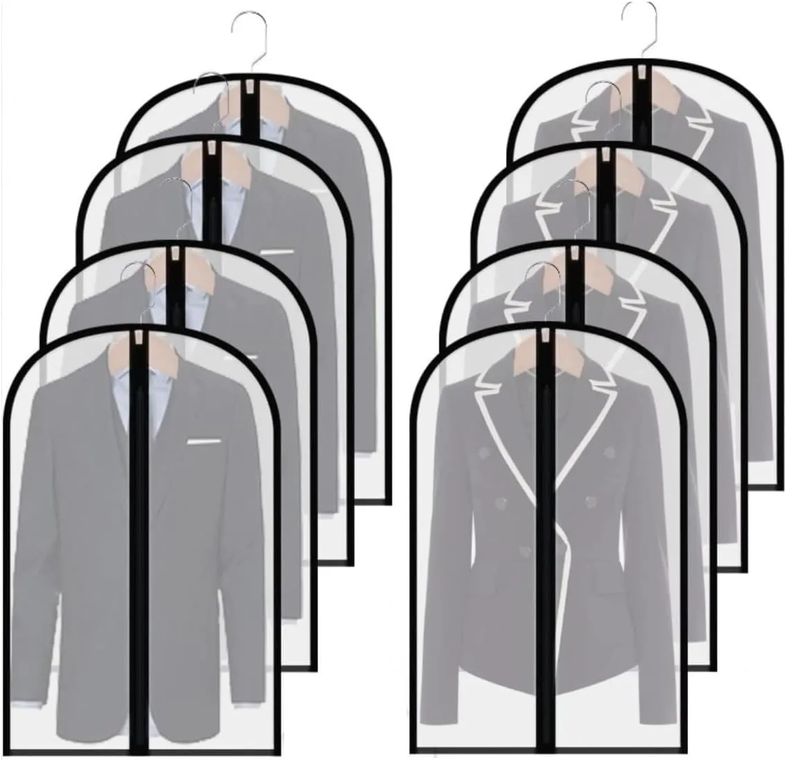 Clothes Cover 8pcs Hanging Garment Bag Gowns Garment Covers Clear Full Zipper Clothes Suit Bag Suit Bags (Color : A, Size : 60 * 140cm)
