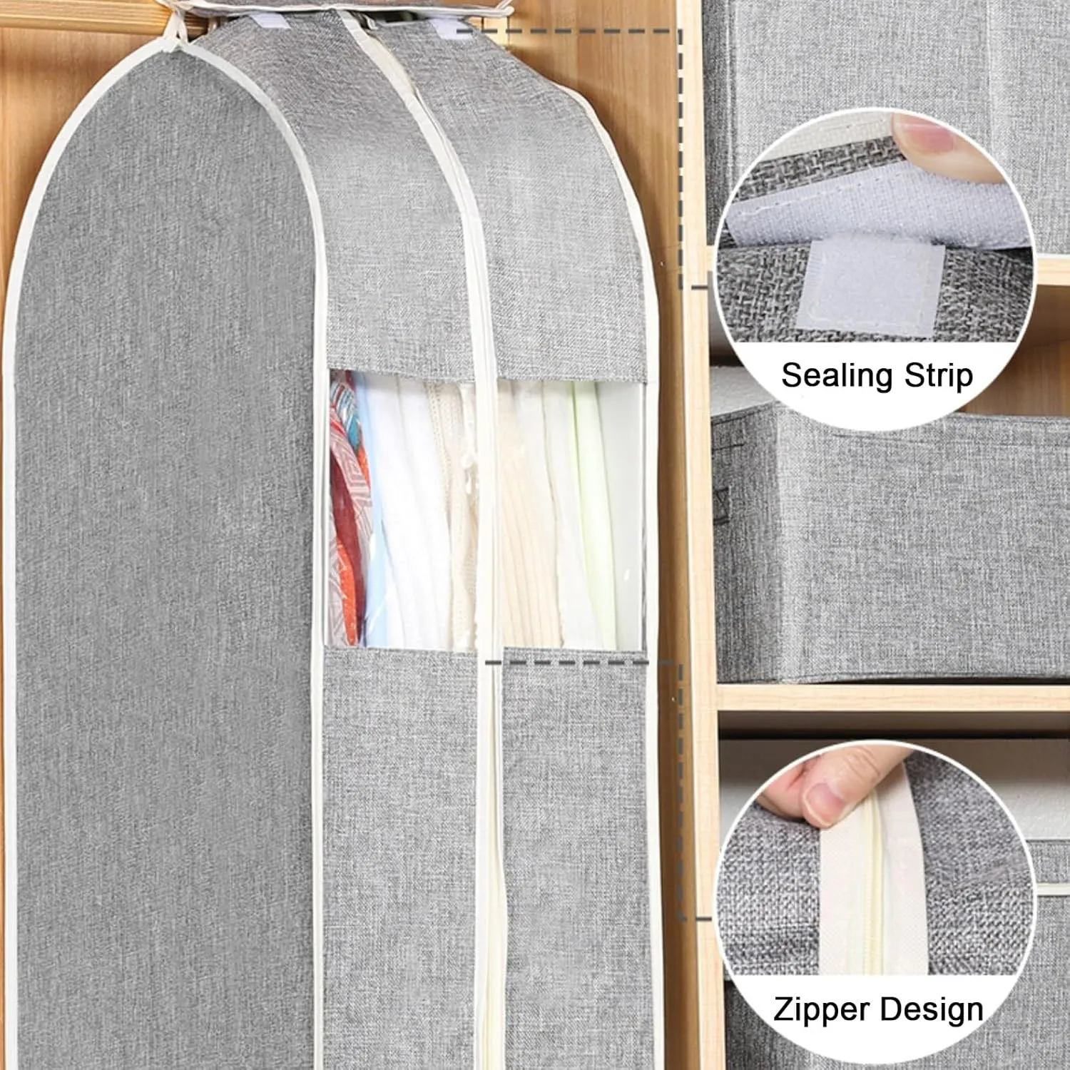 Clothes Covers Protecting Dusts, Garment Bags, Fully Sealed with Clear PVC Window and Metal Zipper Opening, Suitable for Jackets, Coats(Beige,28x60x90cm x24x35in)