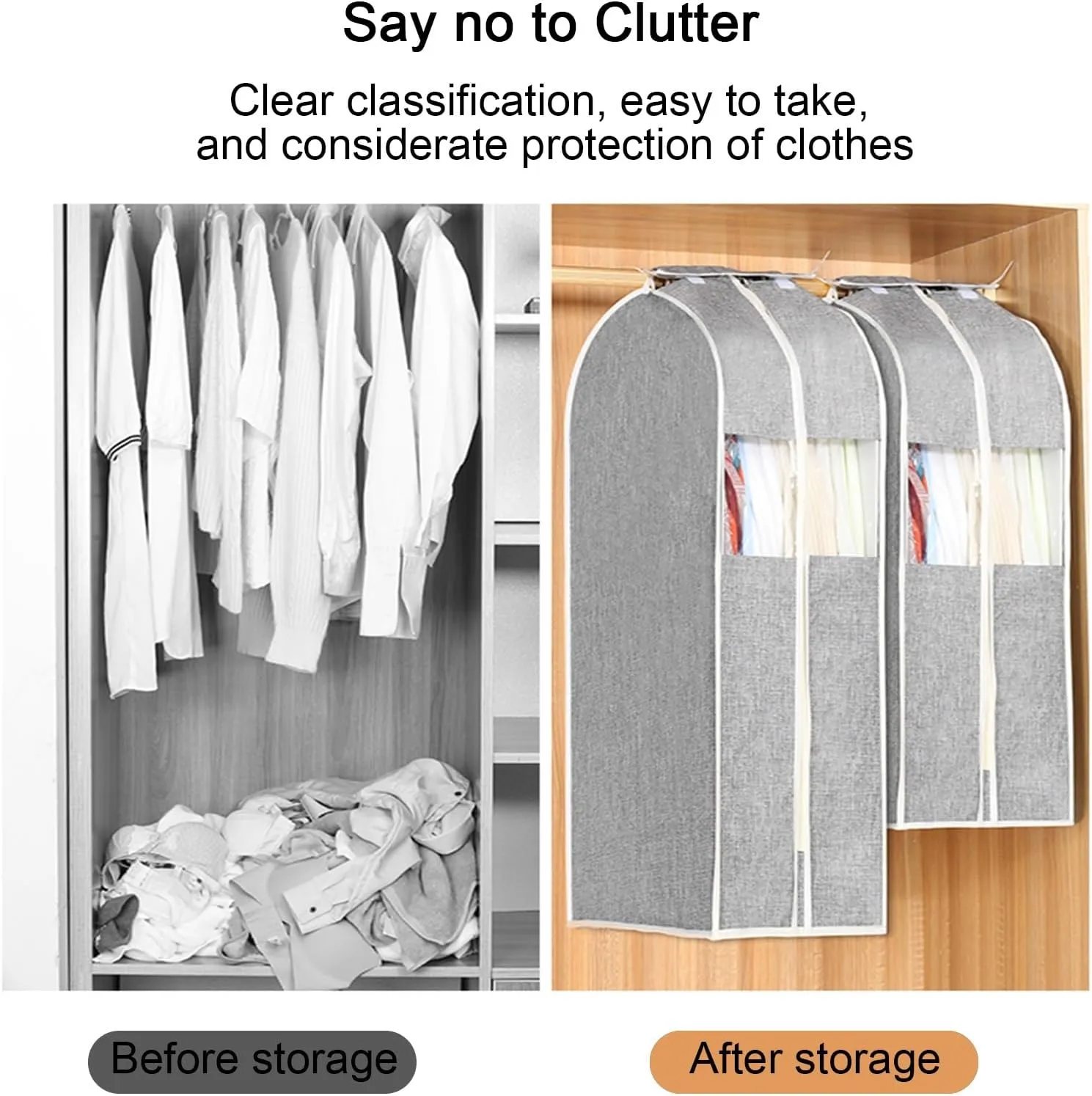 Clothes Covers Protecting Dusts, Garment Bags, Fully Sealed with Clear PVC Window and Metal Zipper Opening, Suitable for Jackets, Coats(Beige,28x60x90cm x24x35in)