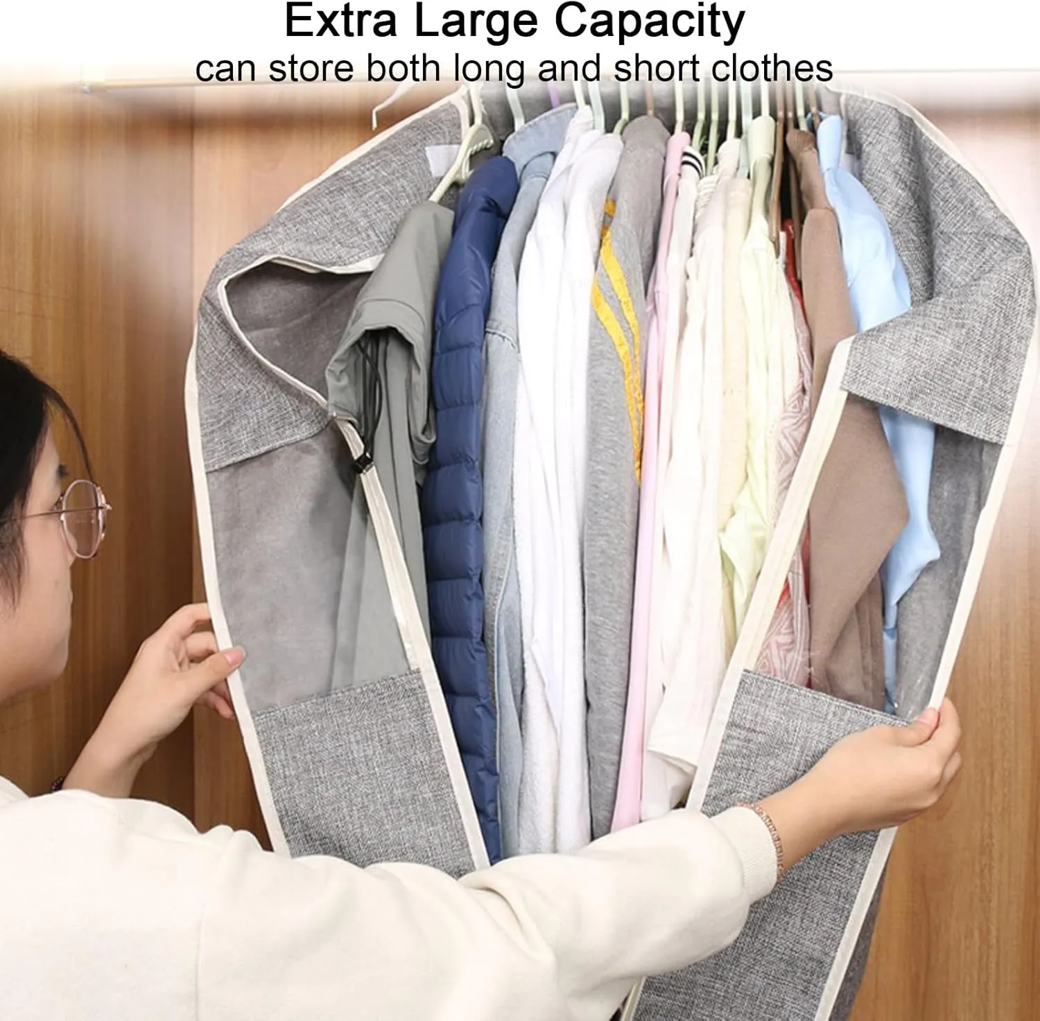 Clothes Covers Protecting Dusts, Garment Bags, Fully Sealed with Clear PVC Window and Metal Zipper Opening, Suitable for Jackets, Coats(Beige,28x60x90cm x24x35in)