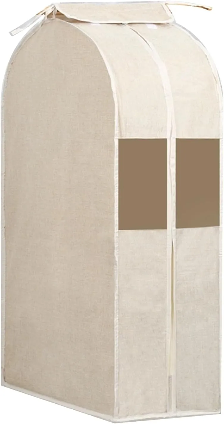 Clothes Covers Protecting Dusts, Garment Bags, Fully Sealed with Clear PVC Window and Metal Zipper Opening, Suitable for Jackets, Coats(Beige,28x60x90cm x24x35in)