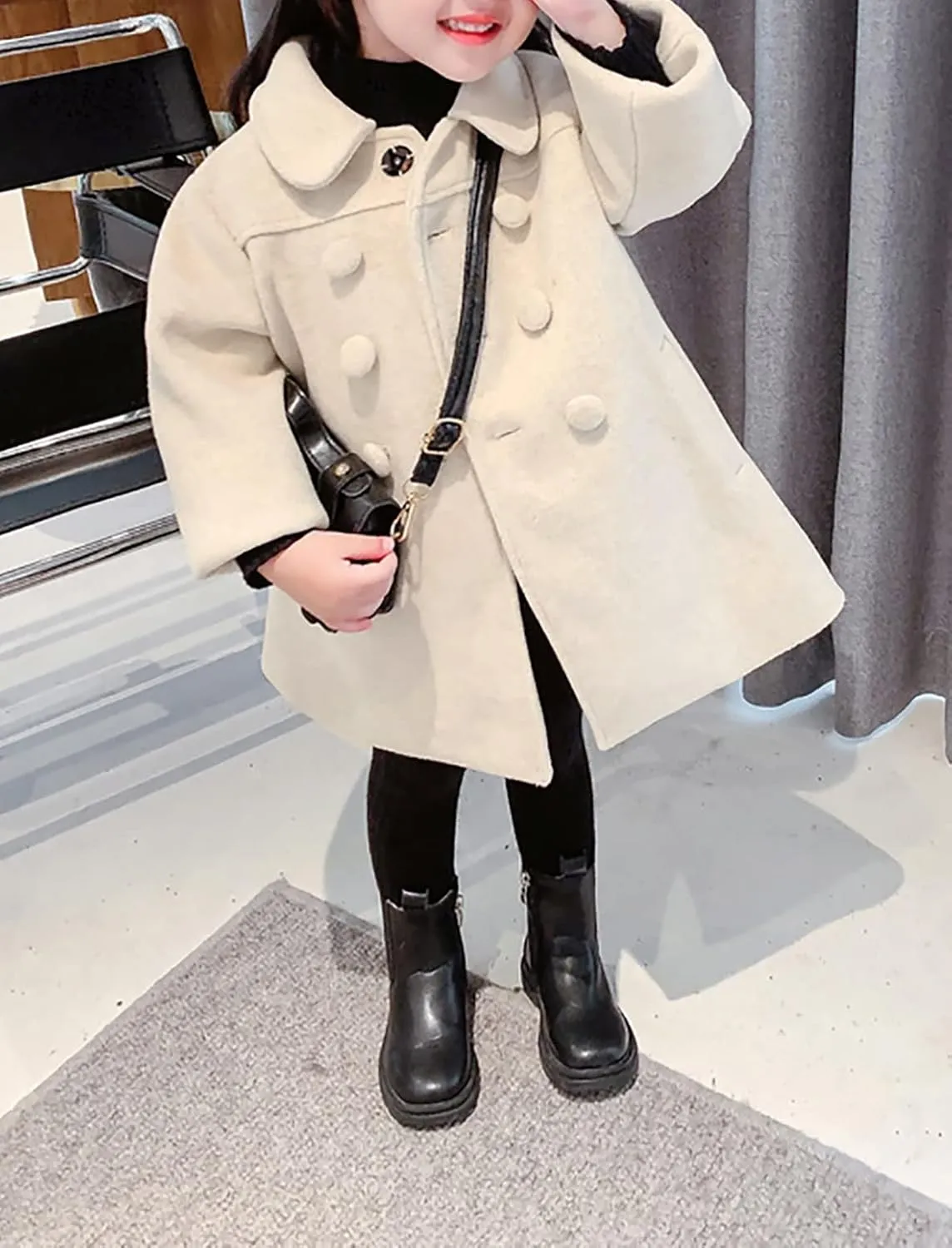 CM C&M WODRO Girls Dress Coat Kids Winter Warm Jacket Long Sleeve Button Trench Coat Pocket Long Peacoat Outerwear 2-7 Years
