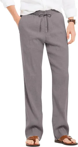 COOFANDY Men's Casual Linen Summer Beach Pants Lightweight Drawstring Elastic Waist Yoga Trousers