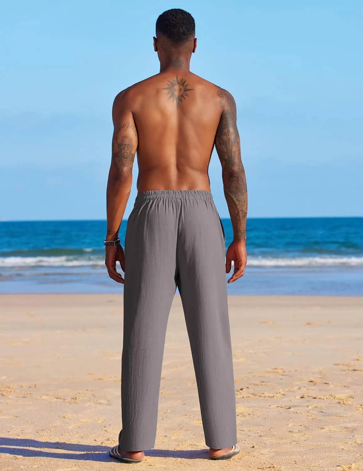 COOFANDY Men's Casual Linen Summer Beach Pants Lightweight Drawstring Elastic Waist Yoga Trousers