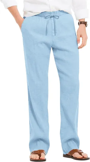 COOFANDY Men's Casual Linen Summer Beach Pants Lightweight Drawstring Elastic Waist Yoga Trousers