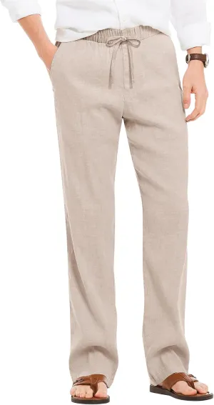 COOFANDY Men's Casual Linen Summer Beach Pants Lightweight Drawstring Elastic Waist Yoga Trousers
