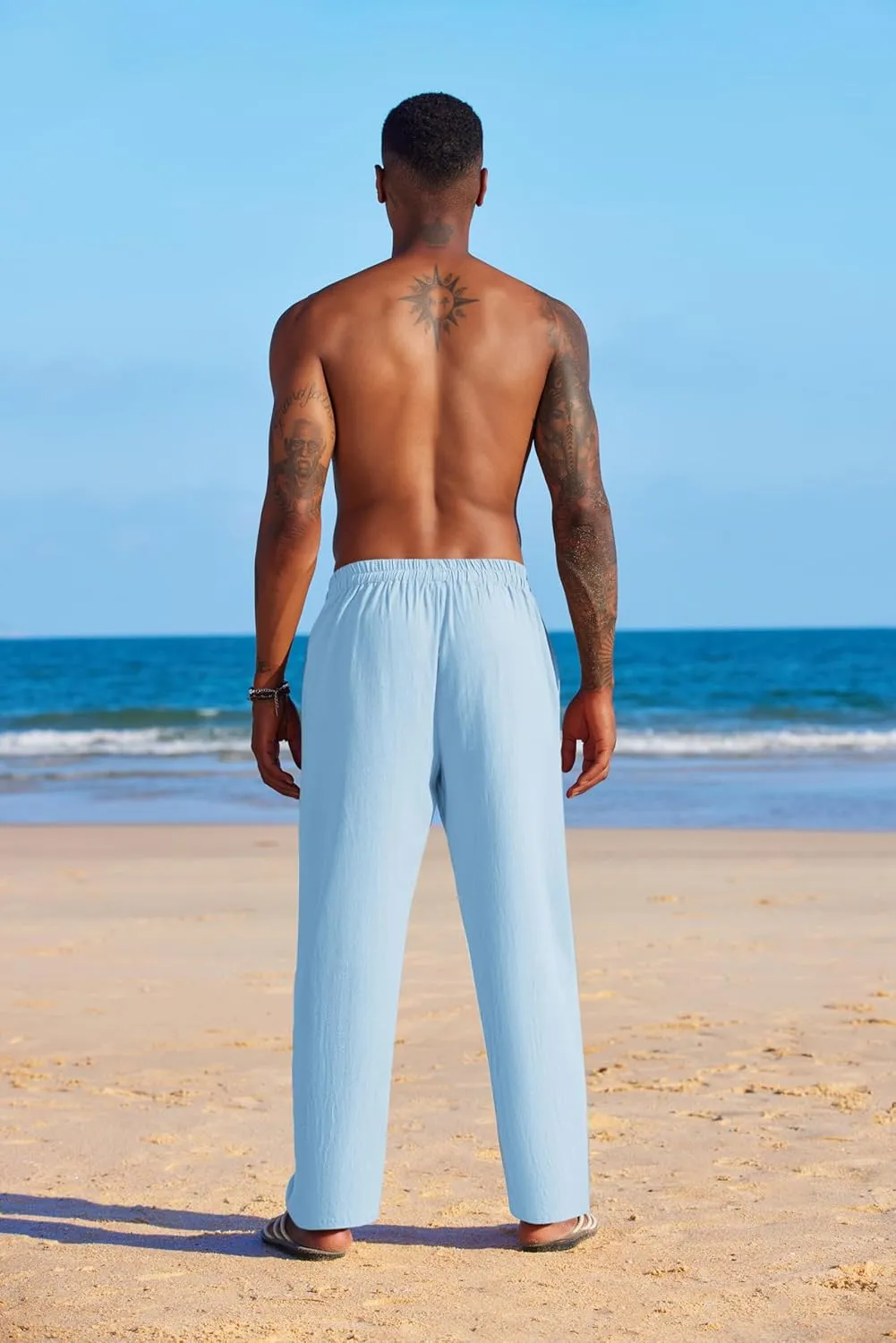 COOFANDY Men's Casual Linen Summer Beach Pants Lightweight Drawstring Elastic Waist Yoga Trousers