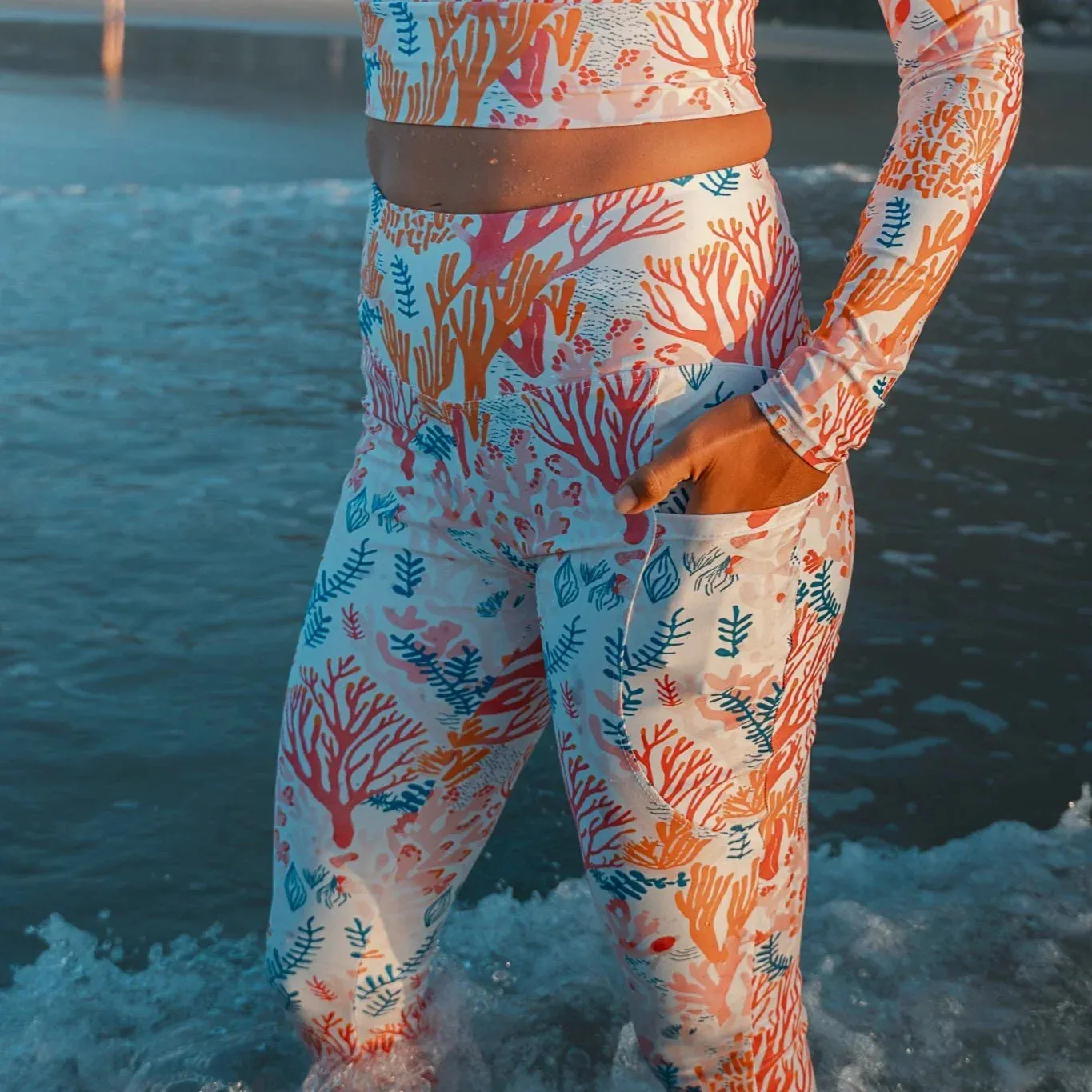 Coral Reef Eco Swim Leggings With Pockets