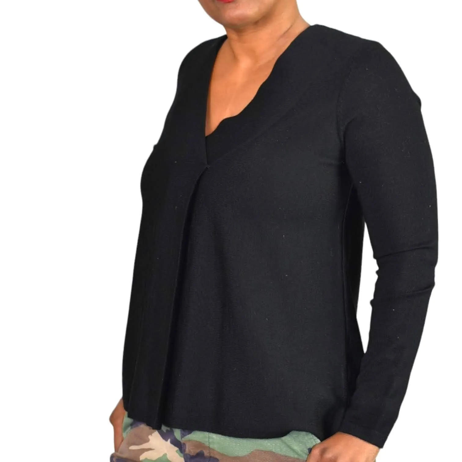 COS Sweater Black Minimalist Jumper Wool Knit Top VNeck Monochromatic Size XS