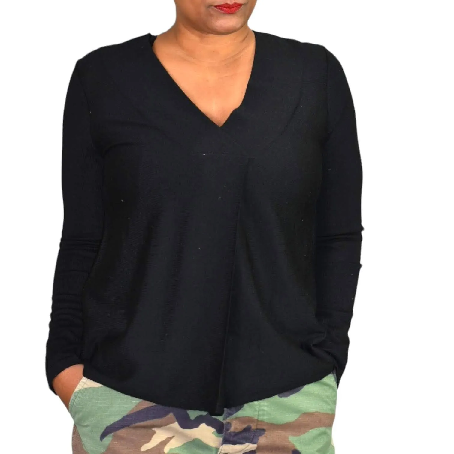 COS Sweater Black Minimalist Jumper Wool Knit Top VNeck Monochromatic Size XS