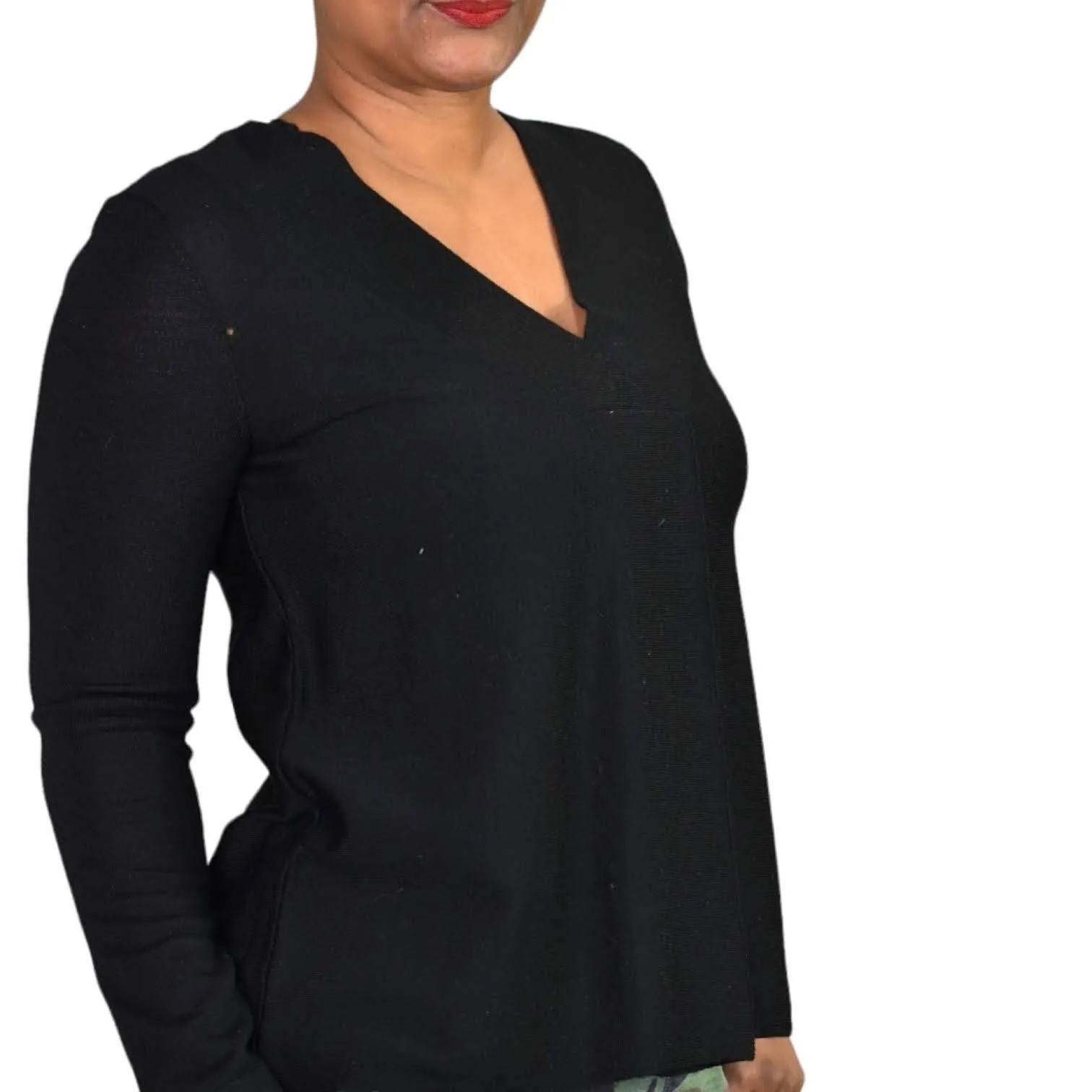 COS Sweater Black Minimalist Jumper Wool Knit Top VNeck Monochromatic Size XS