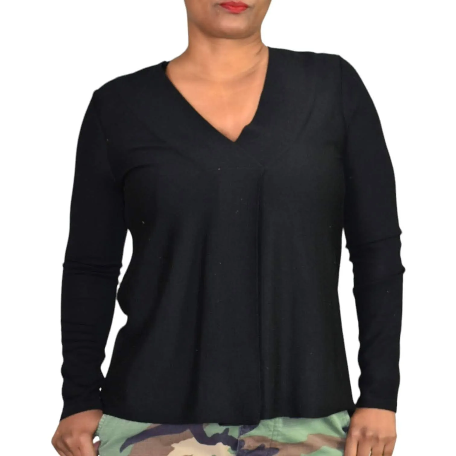 COS Sweater Black Minimalist Jumper Wool Knit Top VNeck Monochromatic Size XS