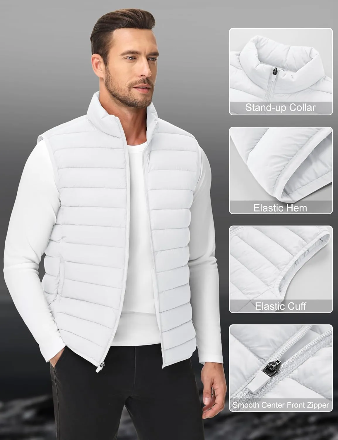 Cotrasen Men's Puffer Lightweight Vest Packable Outerwear Vest Warm Winter Outdoor Sleeveless Jacket for Travel Running
