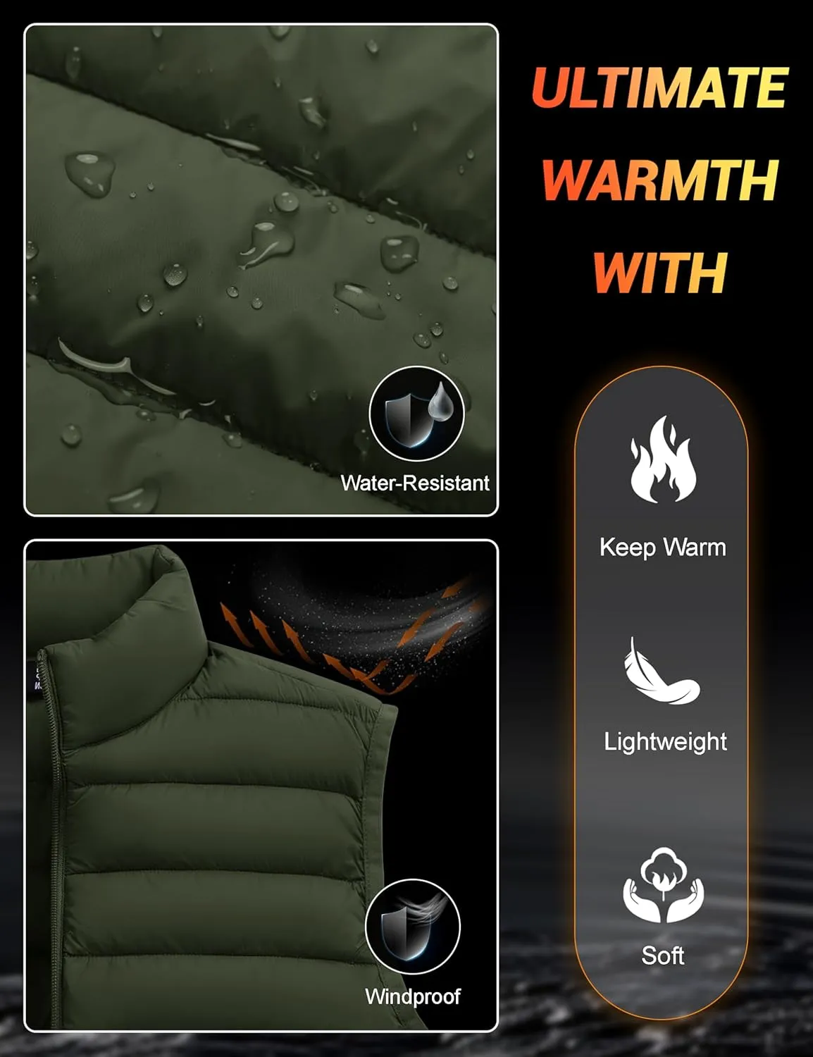 Cotrasen Men's Puffer Lightweight Vest Packable Outerwear Vest Warm Winter Outdoor Sleeveless Jacket for Travel Running