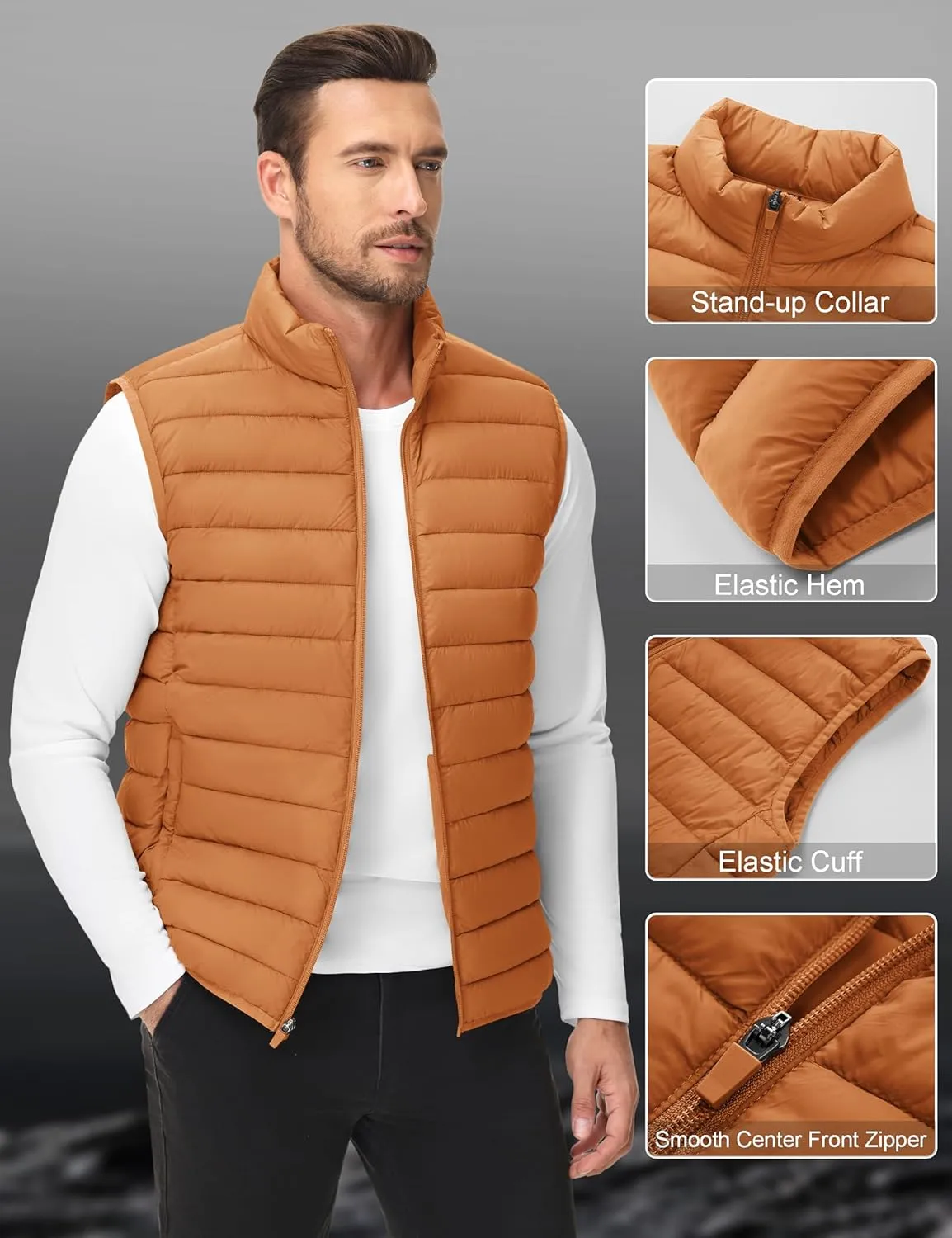 Cotrasen Men's Puffer Lightweight Vest Packable Outerwear Vest Warm Winter Outdoor Sleeveless Jacket for Travel Running