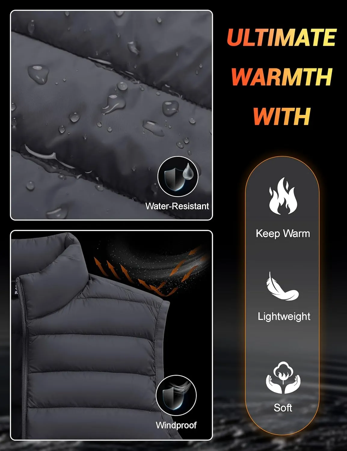 Cotrasen Men's Puffer Lightweight Vest Packable Outerwear Vest Warm Winter Outdoor Sleeveless Jacket for Travel Running
