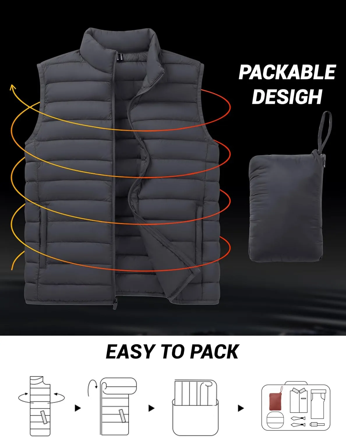 Cotrasen Men's Puffer Lightweight Vest Packable Outerwear Vest Warm Winter Outdoor Sleeveless Jacket for Travel Running