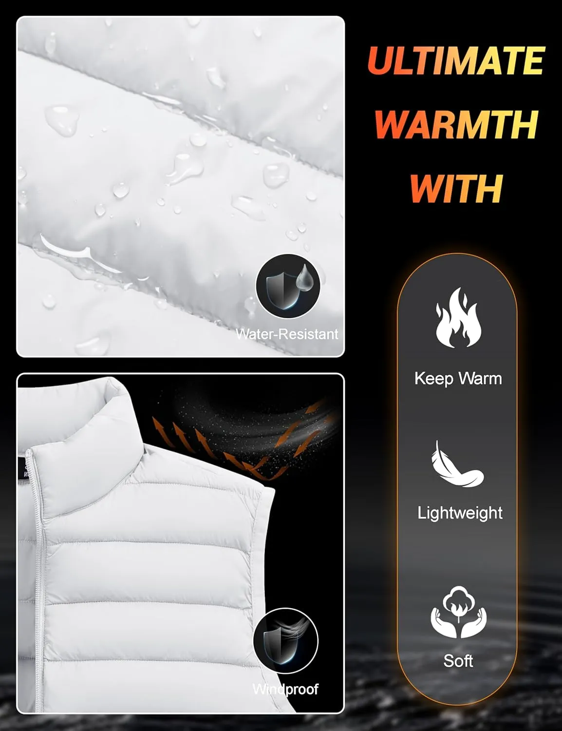 Cotrasen Men's Puffer Lightweight Vest Packable Outerwear Vest Warm Winter Outdoor Sleeveless Jacket for Travel Running