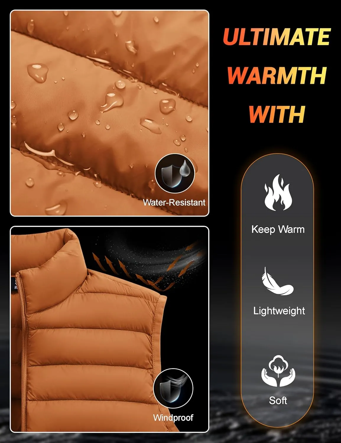 Cotrasen Men's Puffer Lightweight Vest Packable Outerwear Vest Warm Winter Outdoor Sleeveless Jacket for Travel Running