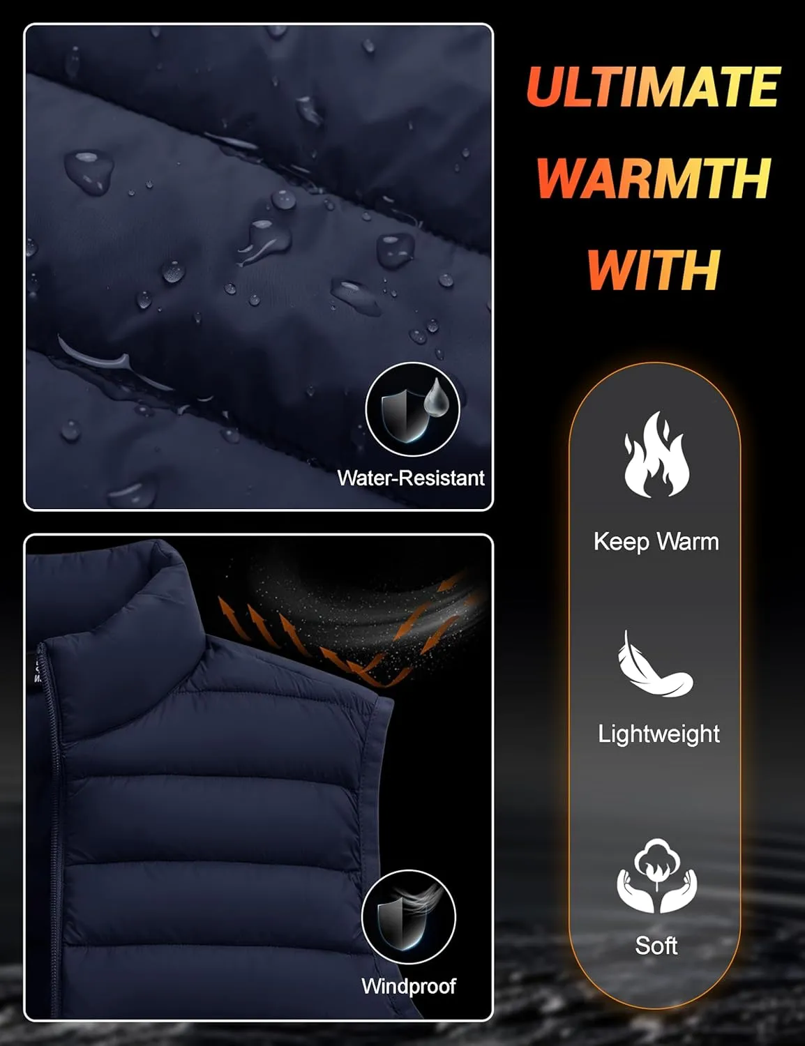 Cotrasen Men's Puffer Lightweight Vest Packable Outerwear Vest Warm Winter Outdoor Sleeveless Jacket for Travel Running