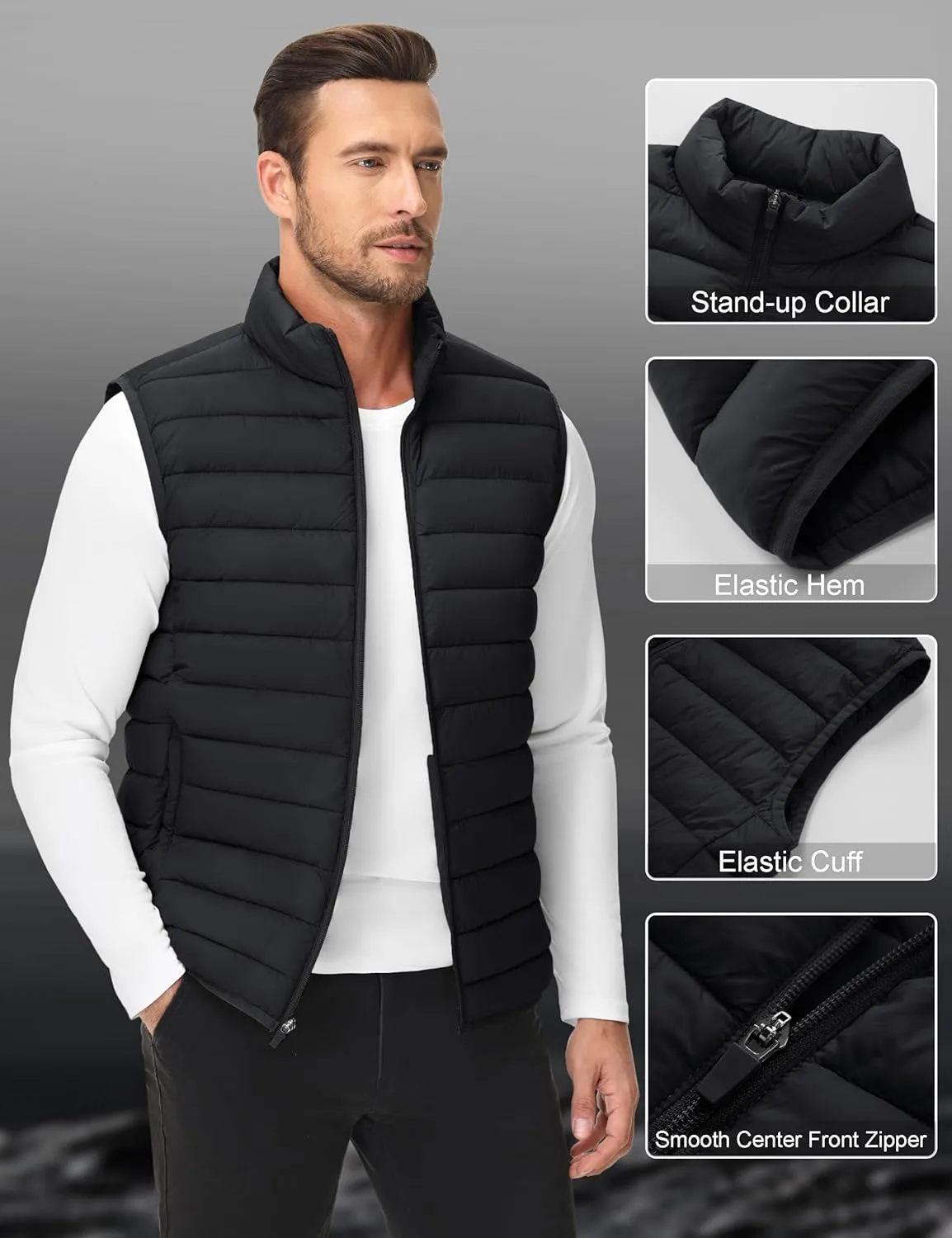 Cotrasen Men's Puffer Lightweight Vest Packable Outerwear Vest Warm Winter Outdoor Sleeveless Jacket for Travel Running