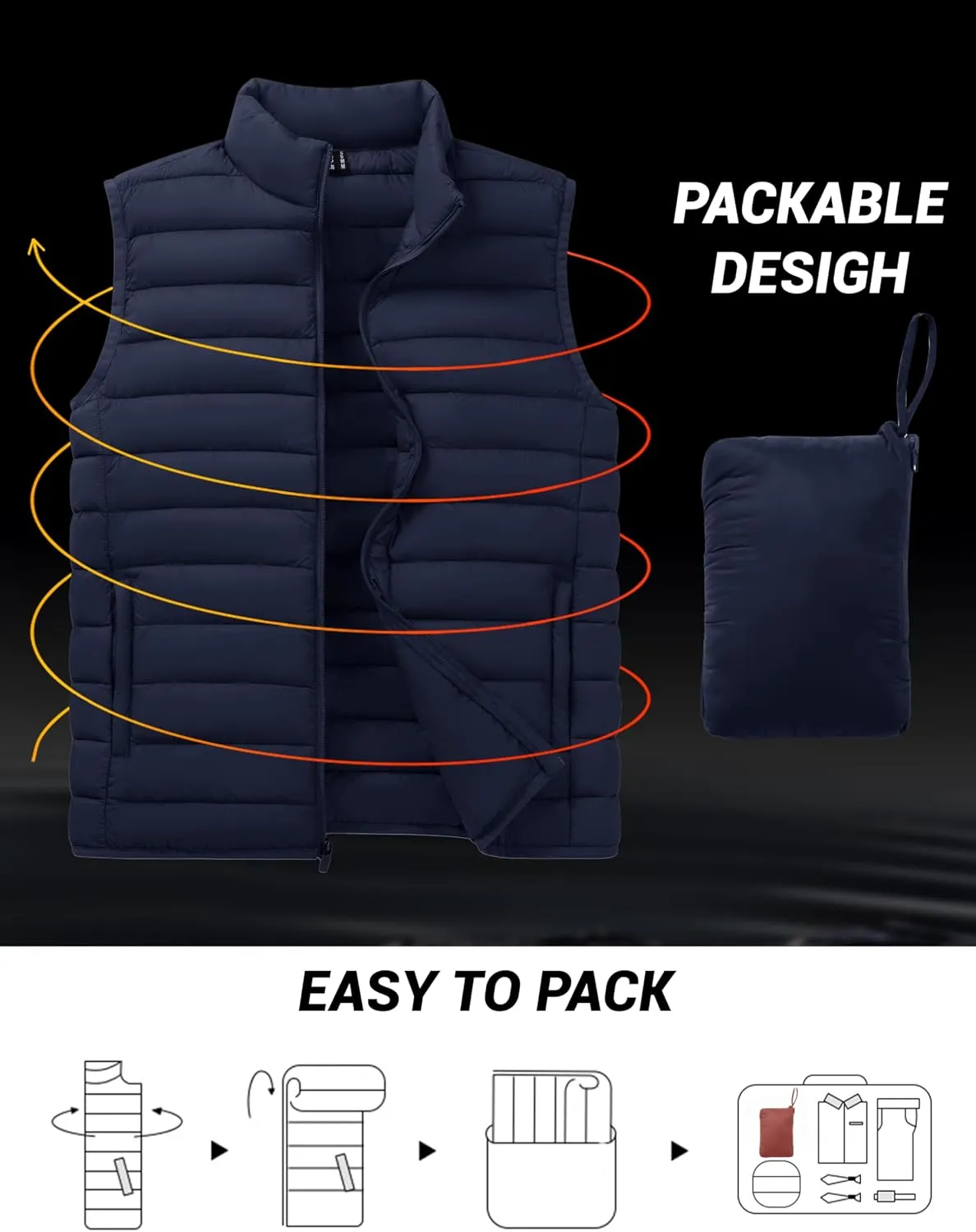 Cotrasen Men's Puffer Lightweight Vest Packable Outerwear Vest Warm Winter Outdoor Sleeveless Jacket for Travel Running