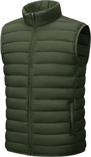 Cotrasen Men's Puffer Lightweight Vest Packable Outerwear Vest Warm Winter Outdoor Sleeveless Jacket for Travel Running