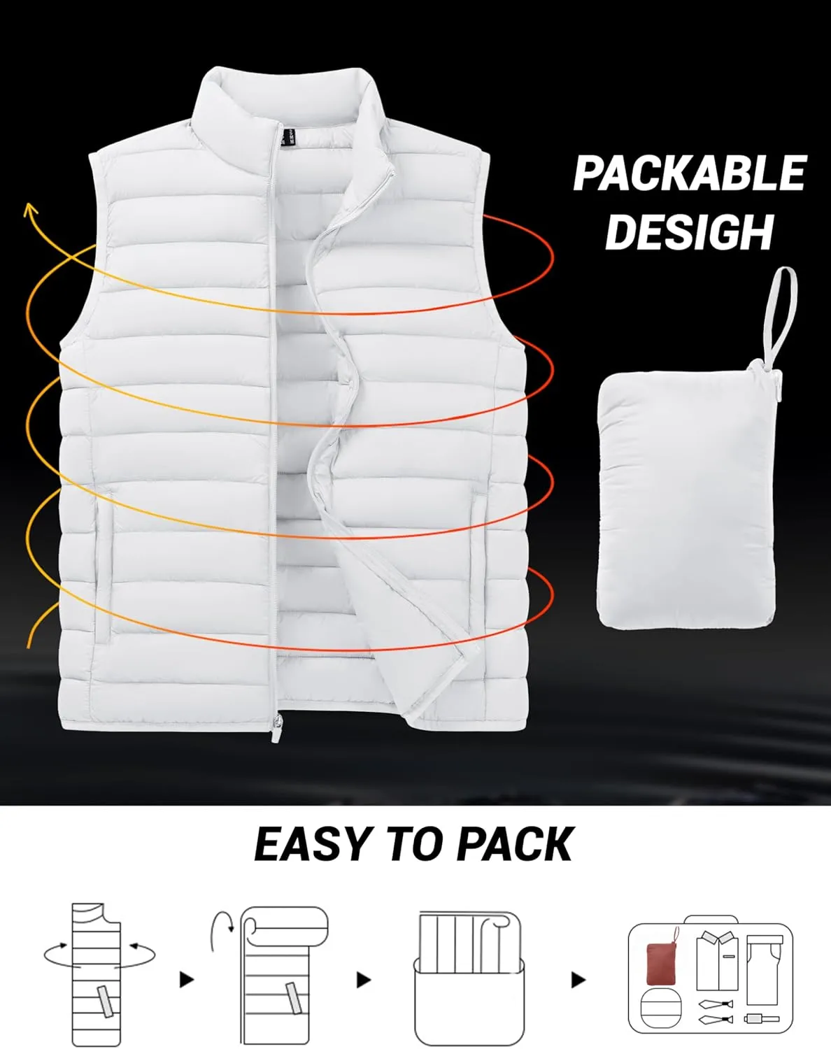 Cotrasen Men's Puffer Lightweight Vest Packable Outerwear Vest Warm Winter Outdoor Sleeveless Jacket for Travel Running