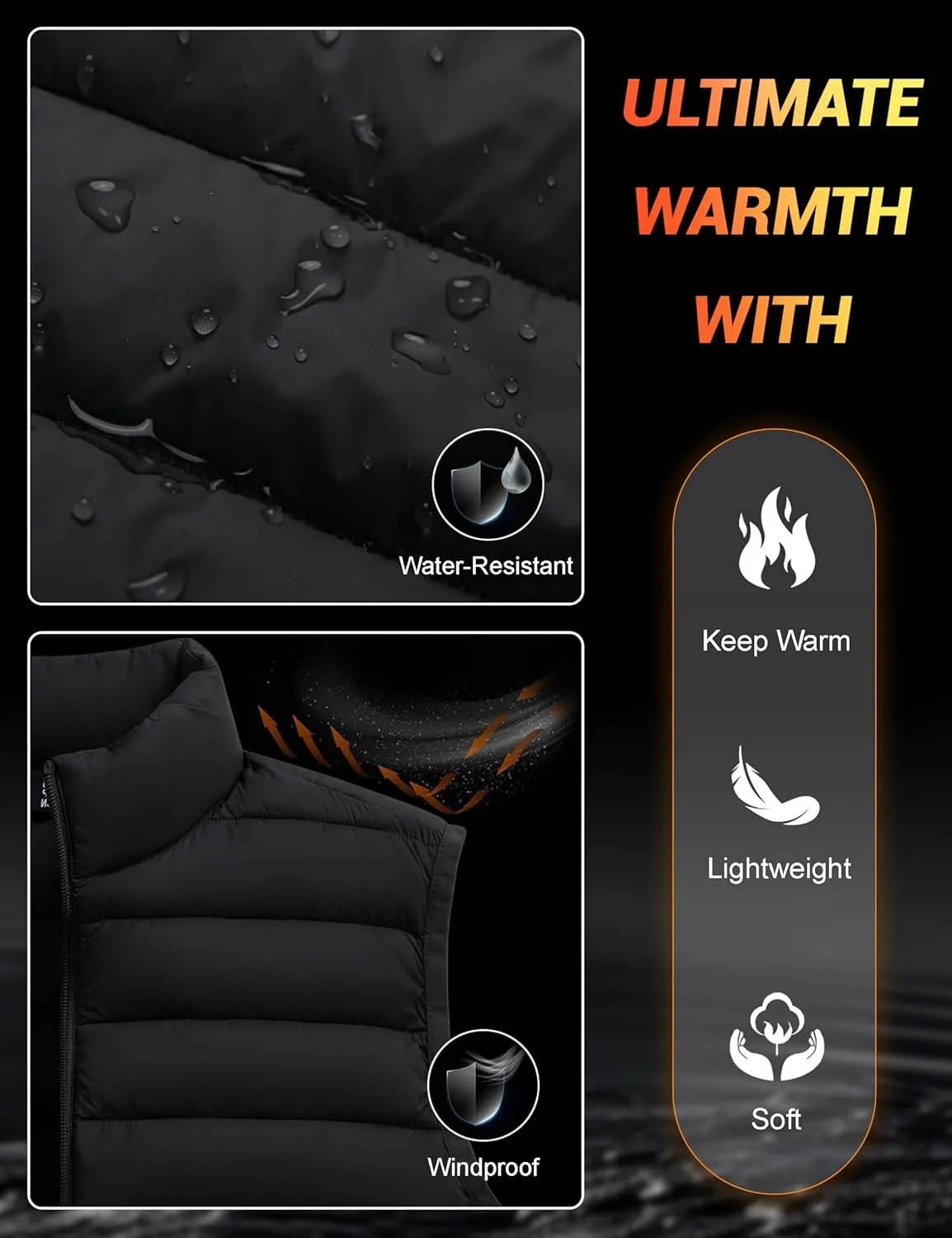 Cotrasen Men's Puffer Lightweight Vest Packable Outerwear Vest Warm Winter Outdoor Sleeveless Jacket for Travel Running