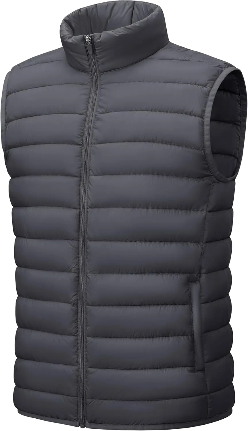 Cotrasen Men's Puffer Lightweight Vest Packable Outerwear Vest Warm Winter Outdoor Sleeveless Jacket for Travel Running