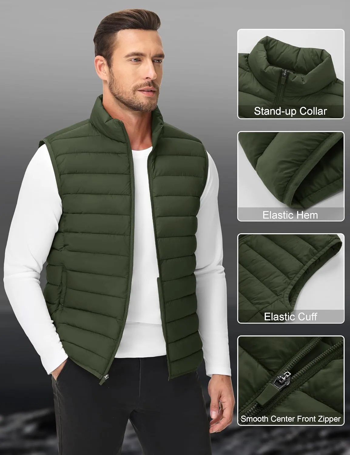 Cotrasen Men's Puffer Lightweight Vest Packable Outerwear Vest Warm Winter Outdoor Sleeveless Jacket for Travel Running