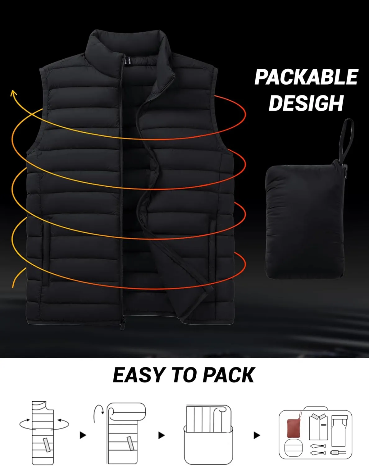 Cotrasen Men's Puffer Lightweight Vest Packable Outerwear Vest Warm Winter Outdoor Sleeveless Jacket for Travel Running