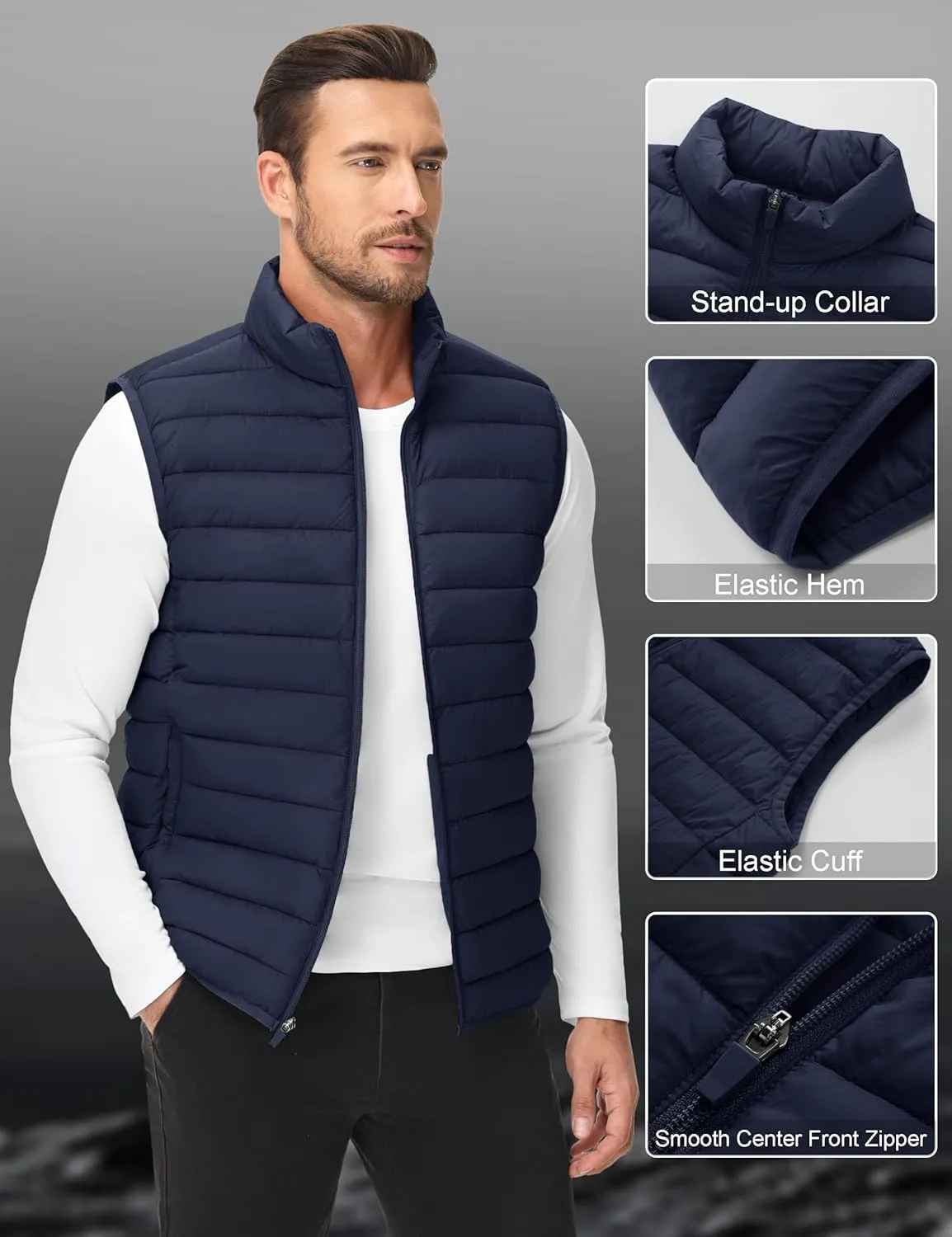 Cotrasen Men's Puffer Lightweight Vest Packable Outerwear Vest Warm Winter Outdoor Sleeveless Jacket for Travel Running