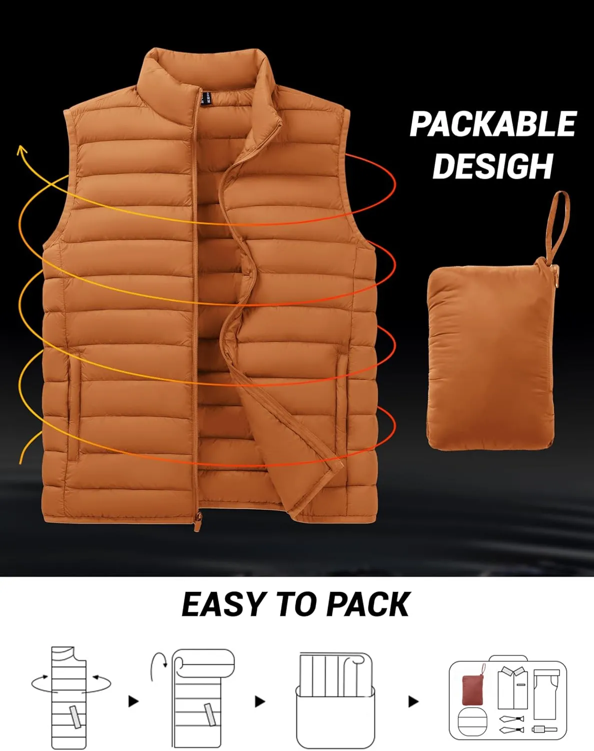 Cotrasen Men's Puffer Lightweight Vest Packable Outerwear Vest Warm Winter Outdoor Sleeveless Jacket for Travel Running