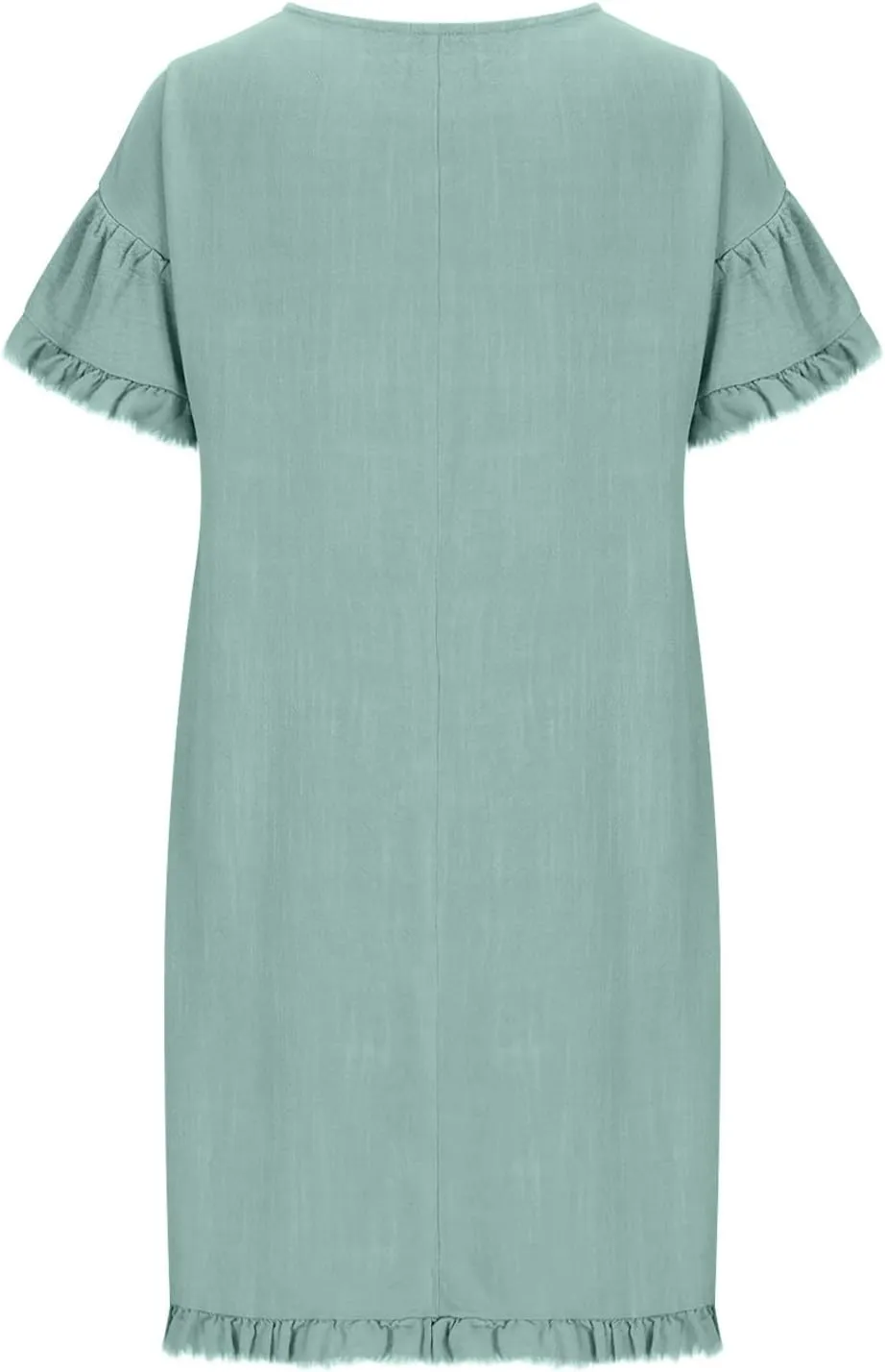 Cotton Linen Dress for Women Short Sleeve Crewneck Mini Dresses for Summer Solid Color Shift Dress with Pockets