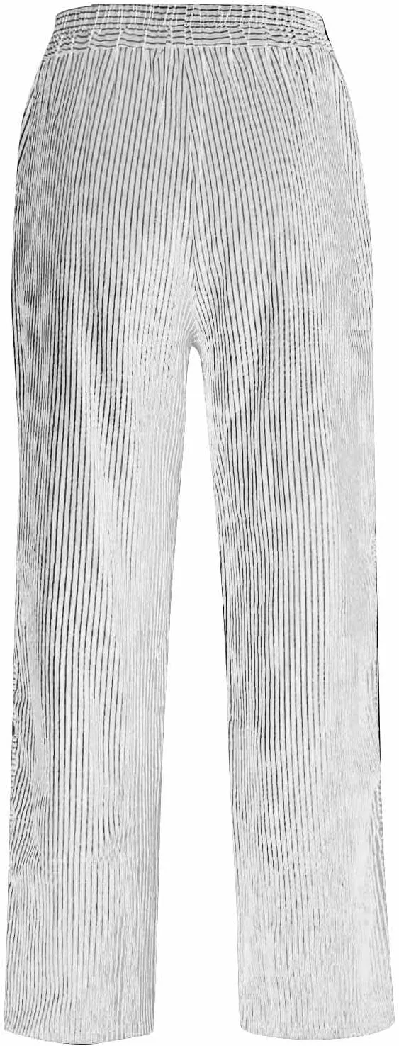 Cotton Linen Pants for Women Casual Straight Leg Elastic Waist Trousers Stripe Print Beach Lounge with Pockets