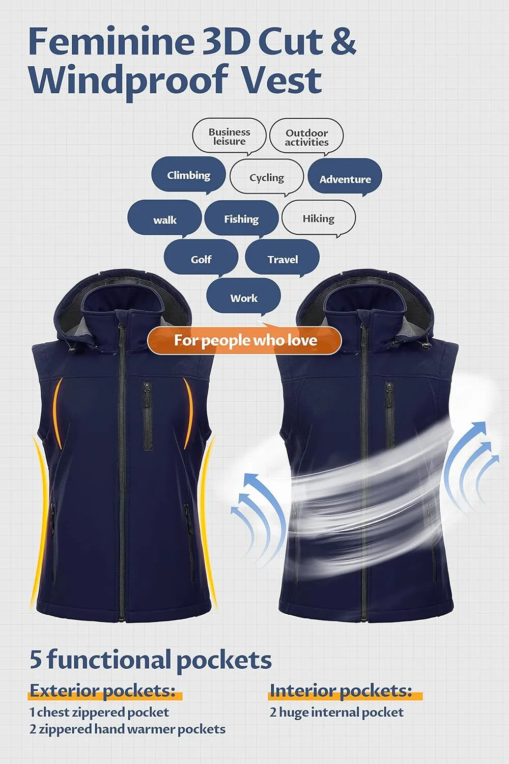 CREATMO US Women's Lightweight Softshell Vest Outerwear Windbreaker Sleeveless Jacket With Removable Hood