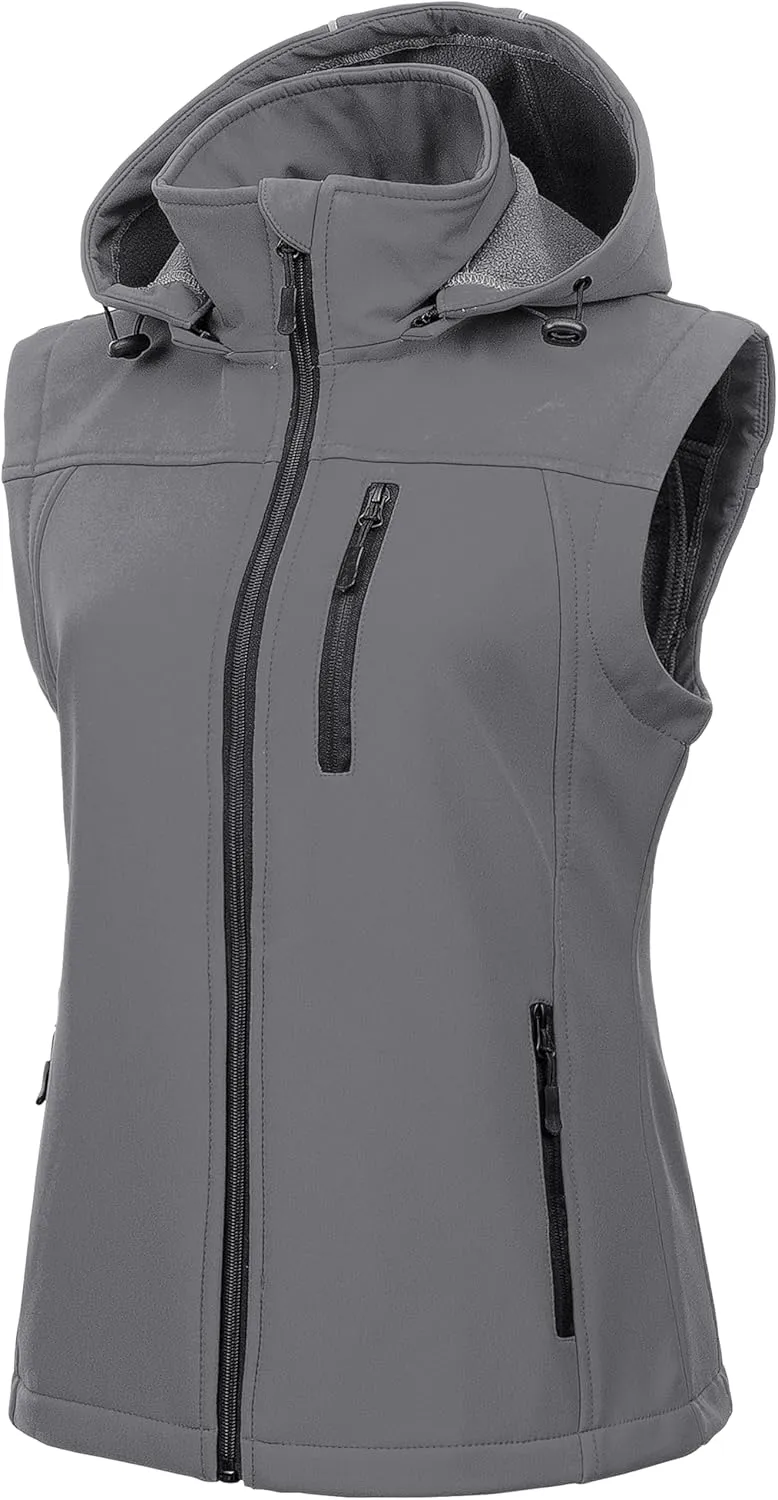 CREATMO US Women's Lightweight Softshell Vest Outerwear Windbreaker Sleeveless Jacket With Removable Hood