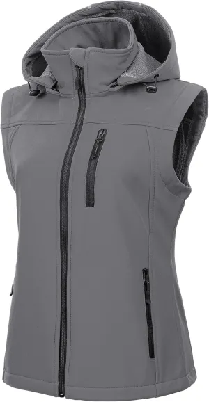 CREATMO US Women's Lightweight Softshell Vest Outerwear Windbreaker Sleeveless Jacket With Removable Hood