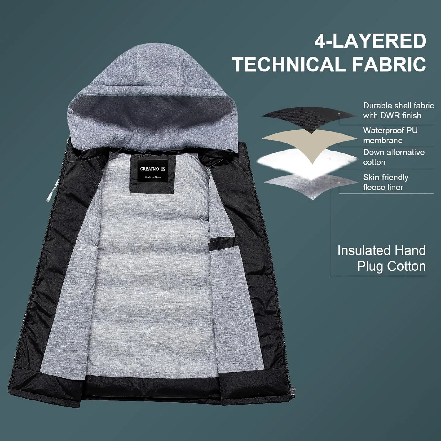 CREATMO US Women's Warm Vest Outerwear Thick Padded Puffer Sleeveless Vest With Detachable Hood