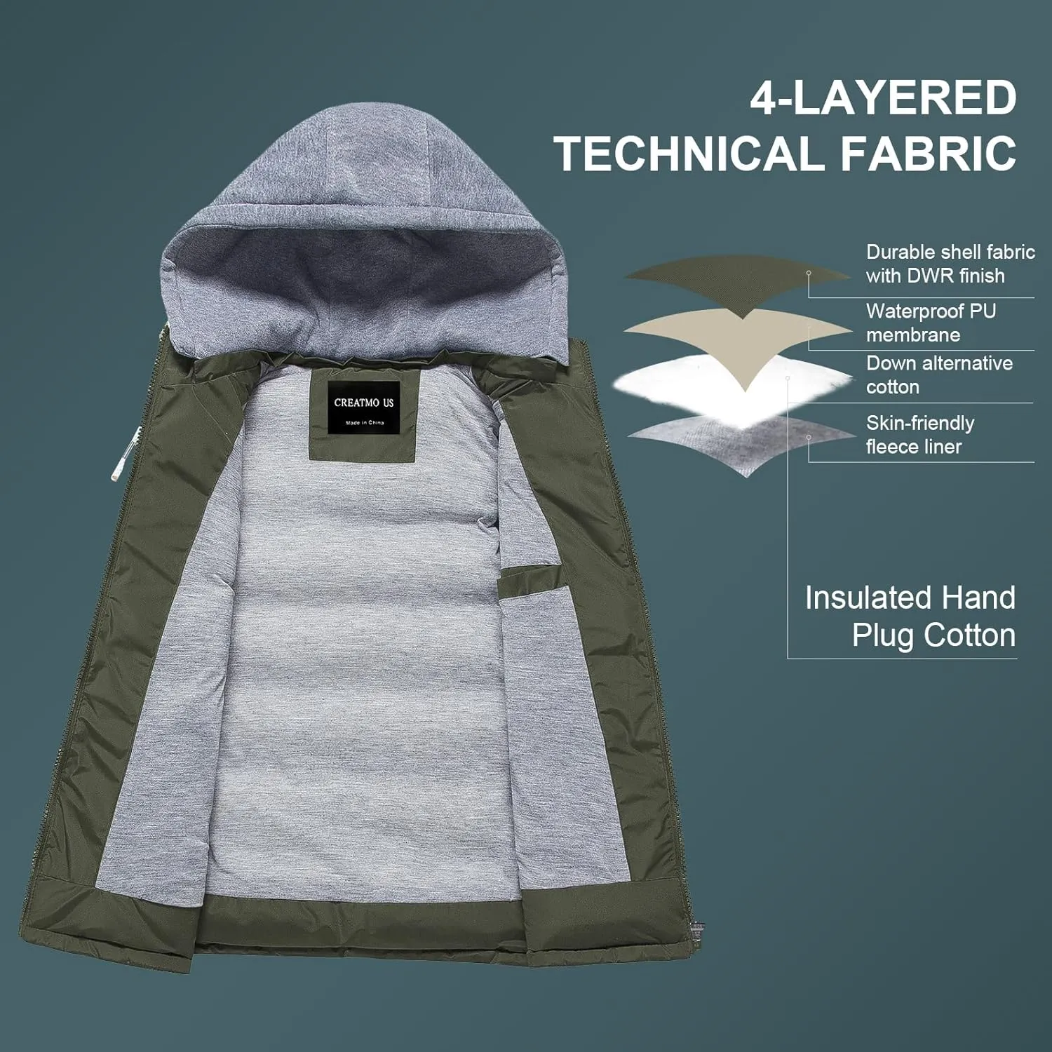 CREATMO US Women's Warm Vest Outerwear Thick Padded Puffer Sleeveless Vest With Detachable Hood