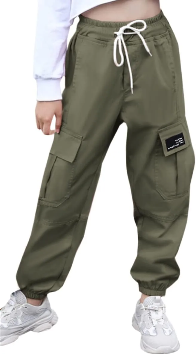 Cromoncent Girls&Womens Cargo Pants Elastic Waist Lightweight Outdoor Jogger Pants, 6 Years - XX-Large