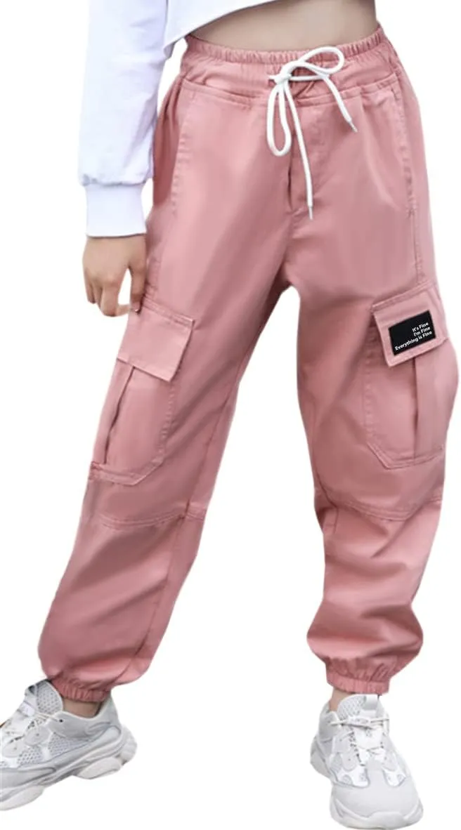 Cromoncent Girls&Womens Cargo Pants Elastic Waist Lightweight Outdoor Jogger Pants, 6 Years - XX-Large