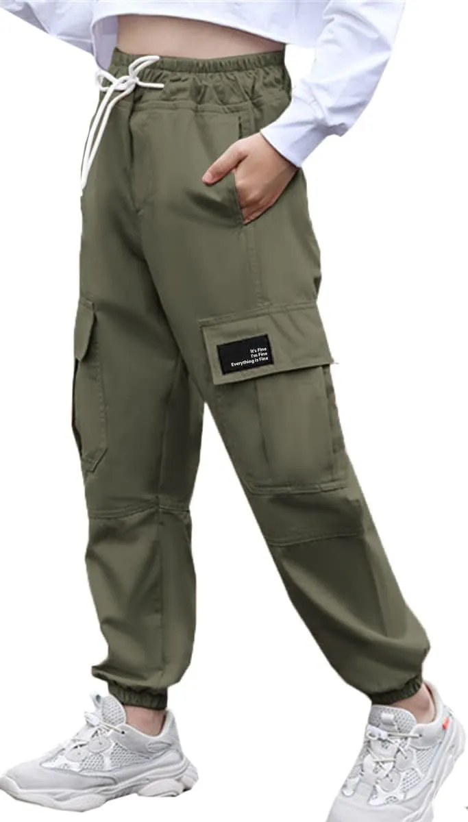 Cromoncent Girls&Womens Cargo Pants Elastic Waist Lightweight Outdoor Jogger Pants, 6 Years - XX-Large