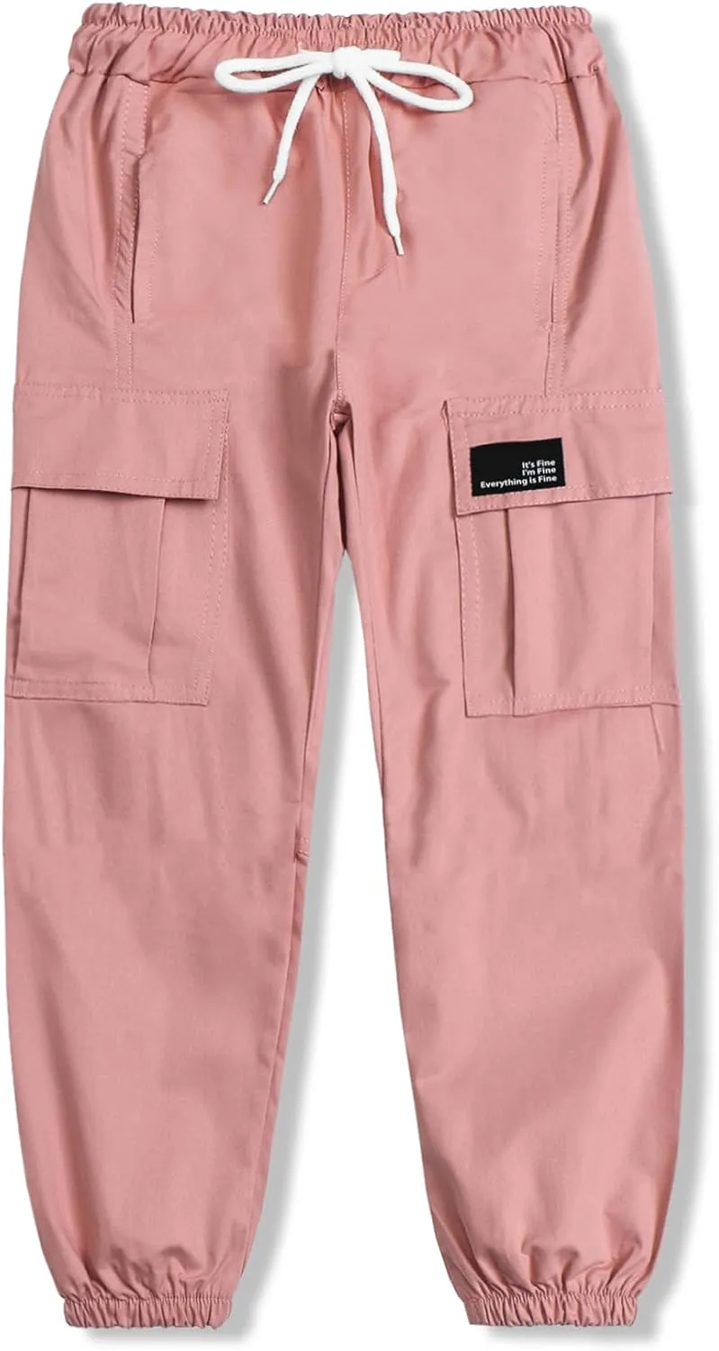 Cromoncent Girls&Womens Cargo Pants Elastic Waist Lightweight Outdoor Jogger Pants, 6 Years - XX-Large