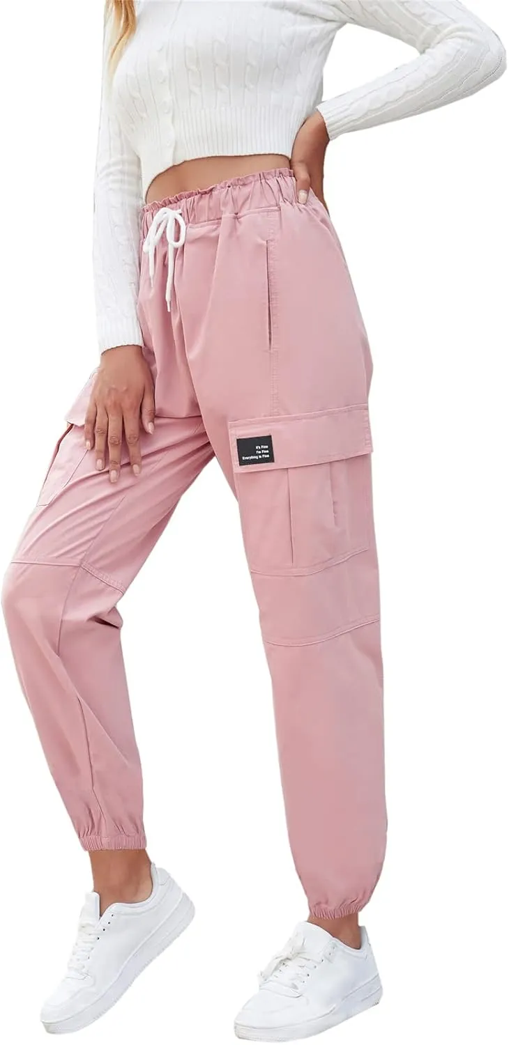 Cromoncent Girls&Womens Cargo Pants Elastic Waist Lightweight Outdoor Jogger Pants, 6 Years - XX-Large