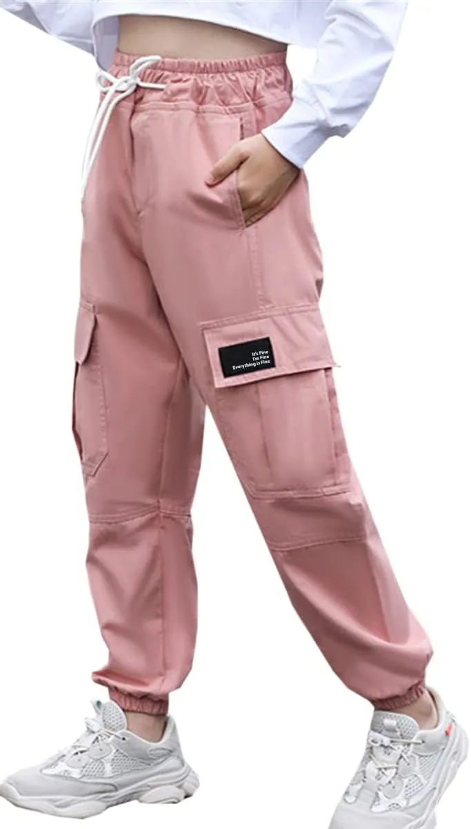 Cromoncent Girls&Womens Cargo Pants Elastic Waist Lightweight Outdoor Jogger Pants, 6 Years - XX-Large