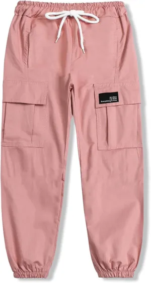 Cromoncent Girls&Womens Cargo Pants Elastic Waist Lightweight Outdoor Jogger Pants, 6 Years - XX-Large